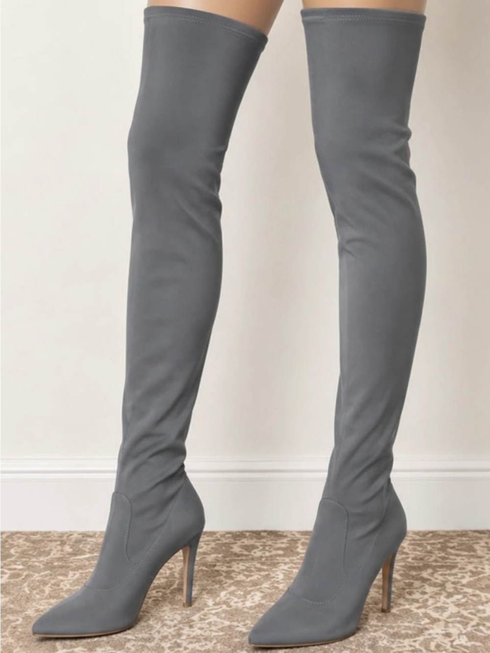 Women's Gray Over-the-Knee Stiletto Bootsu